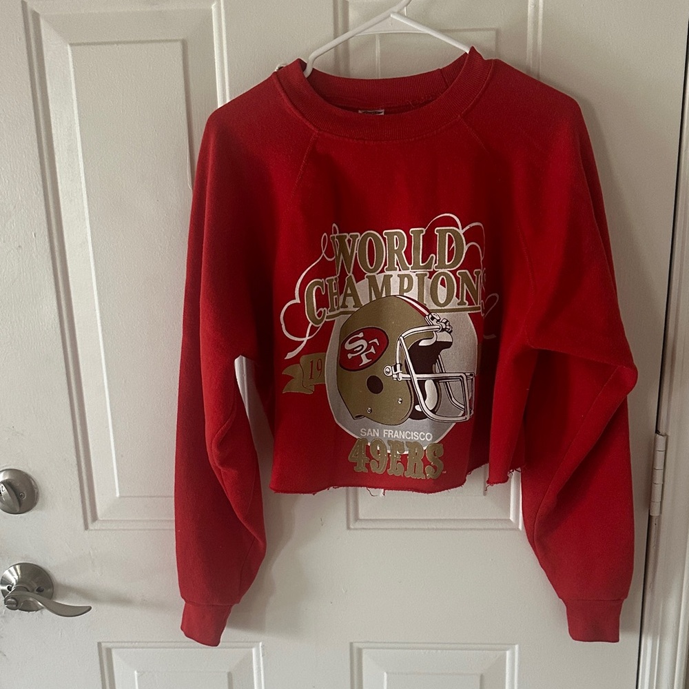 Red Vintage World Champions Crop Top Sweatshirt